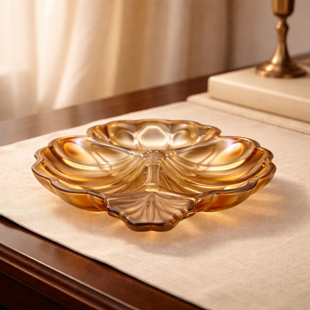 Vintage Carnival Glass Marigold Leaf-Shaped Glass Serving Dish